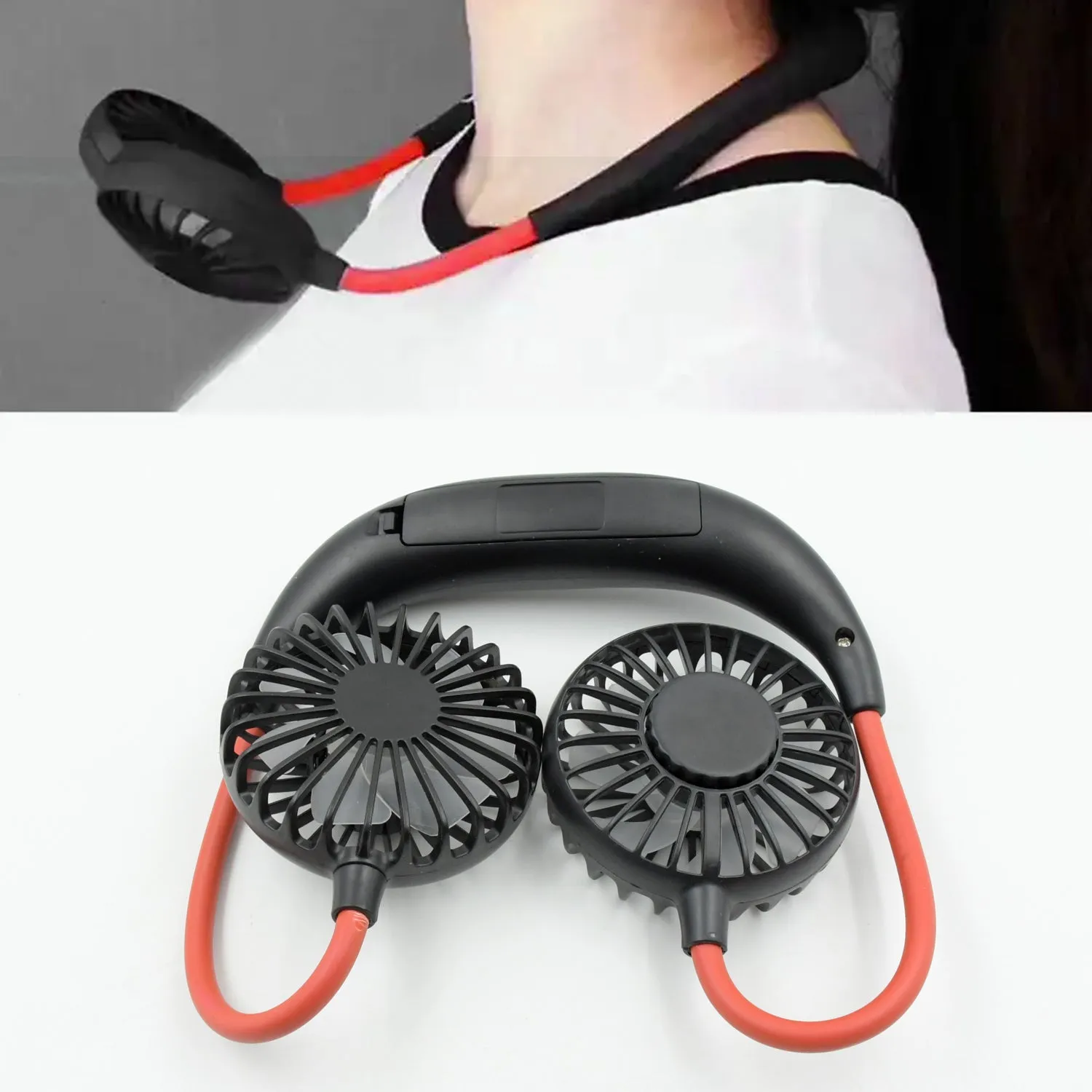 0867 Hand Free Personal Fan - Portable USB Battery Rechargeable With Battery Comaprtment Mini Fan - Headphone Design Wearable Neckband Fan Necklance Fan Cooler Fan for Home, Sport, Camping, Beach, Travel, Office (Battery Not Included)