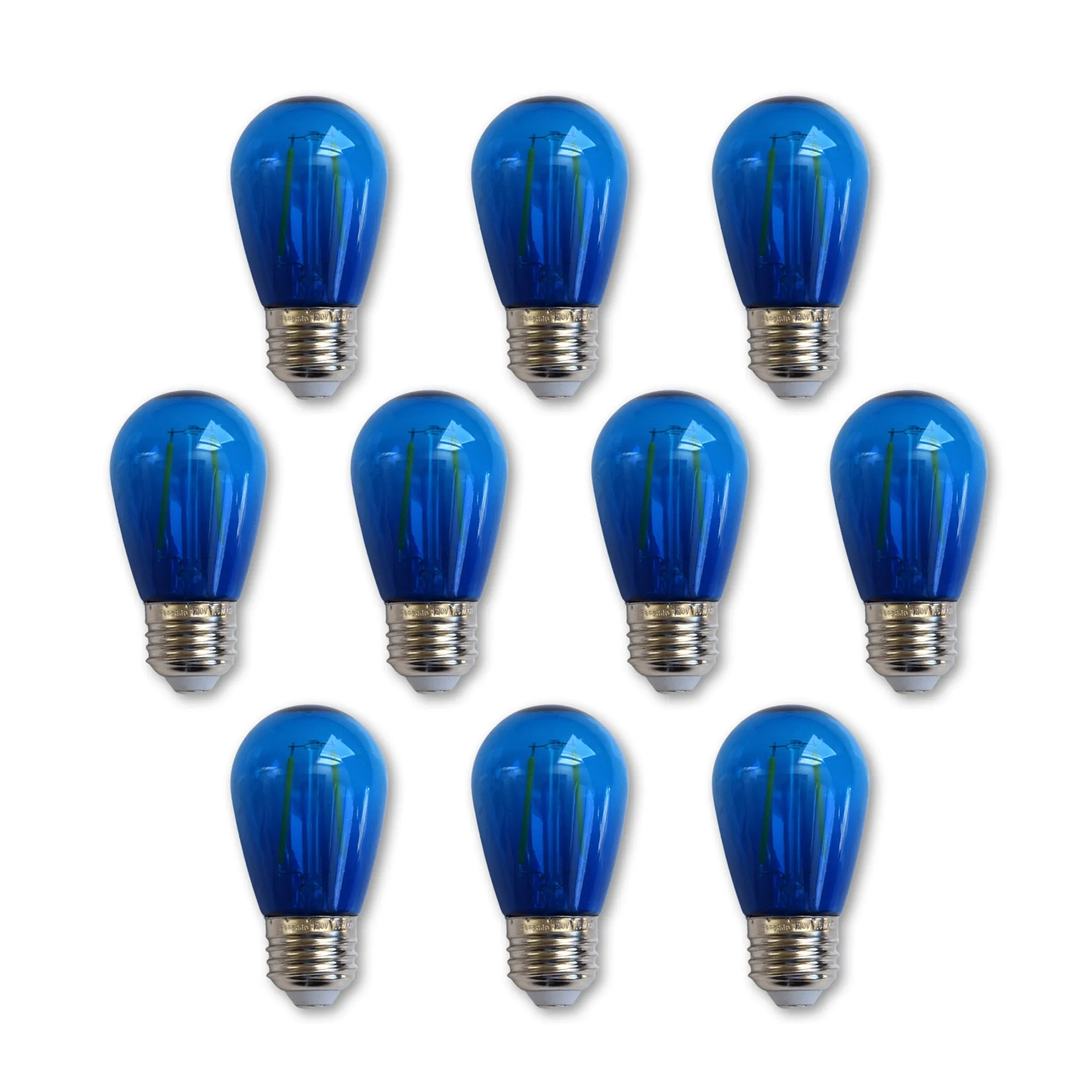 10-PACK Blue LED Filament S14 Shatterproof Energy Saving Color Light Bulb, Dimmable, 2W,  E26 Medium Base