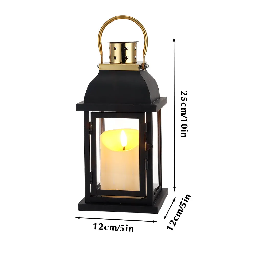 10"H Black Candle Lantern With Golden Top Design