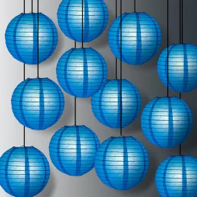 12 PACK | Turquoise Blue Even Ribbing Round Paper Lantern, Hanging Combo Set