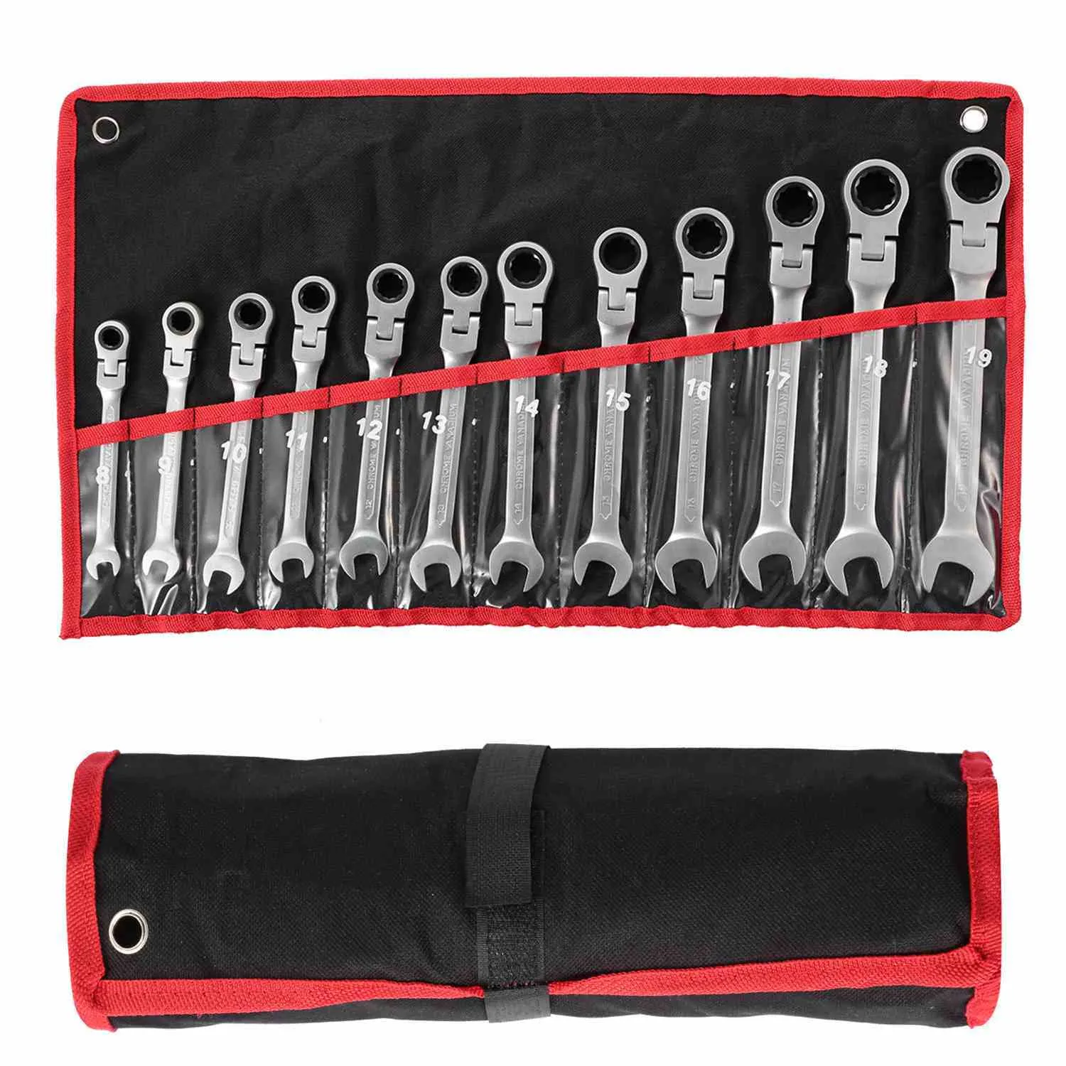 12Pc 8-19mm Metric Combination Wrench Flexible Head Ratchet Wrench Set Spanner Tool Set