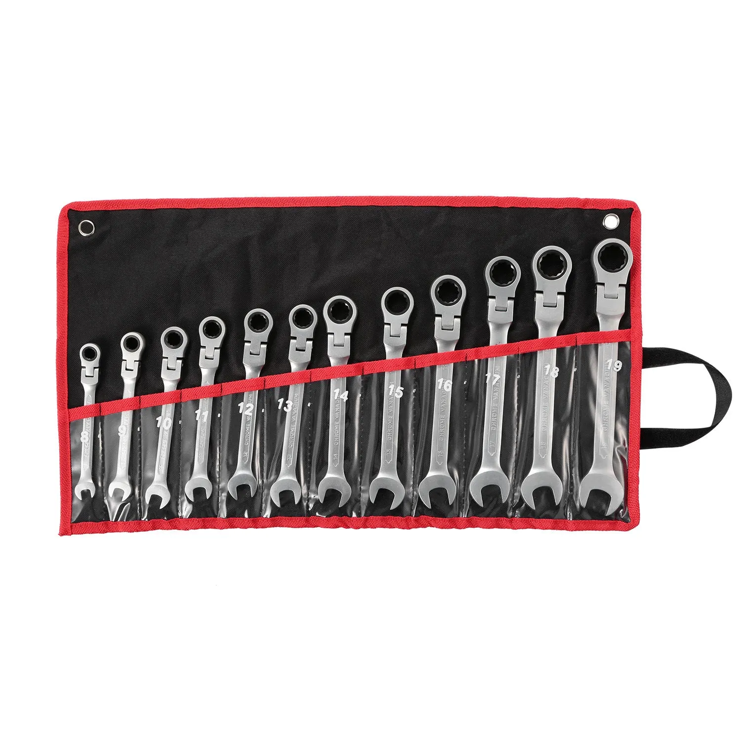 12Pc 8-19mm Metric Combination Wrench Flexible Head Ratchet Wrench Set Spanner Tool Set