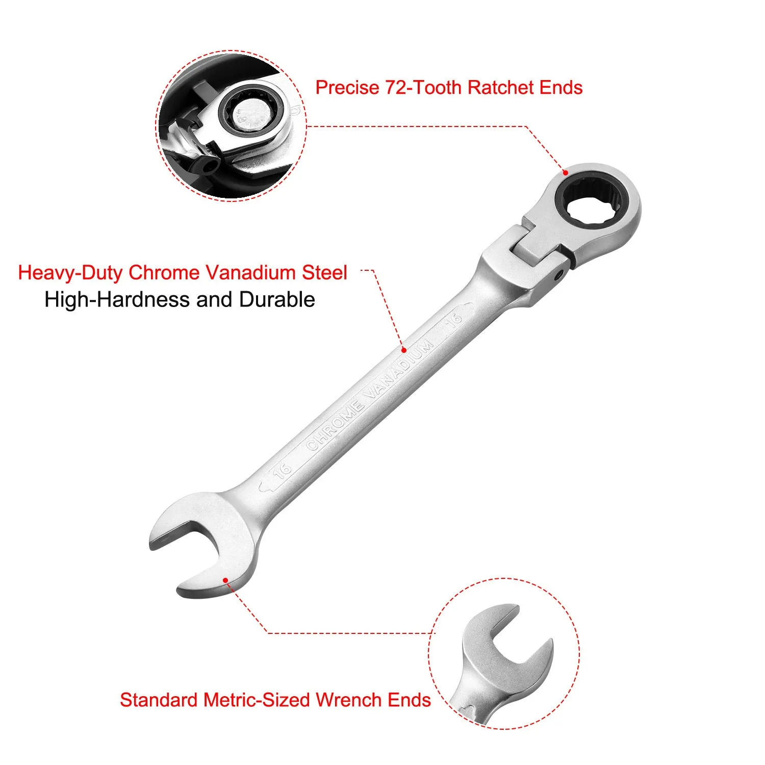 12Pc 8-19mm Metric Combination Wrench Flexible Head Ratchet Wrench Set Spanner Tool Set