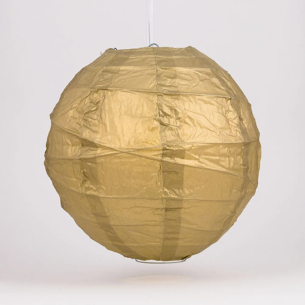 12" Gold Round Paper Lantern, Crisscross Ribbing, Chinese Hanging Wedding & Party Decoration