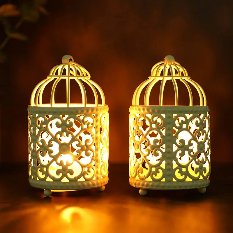 2 Pack Hanging Birdcage Tealight Lantern