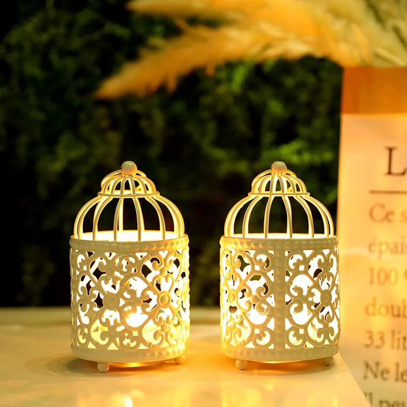 2 Pack Hanging Birdcage Tealight Lantern