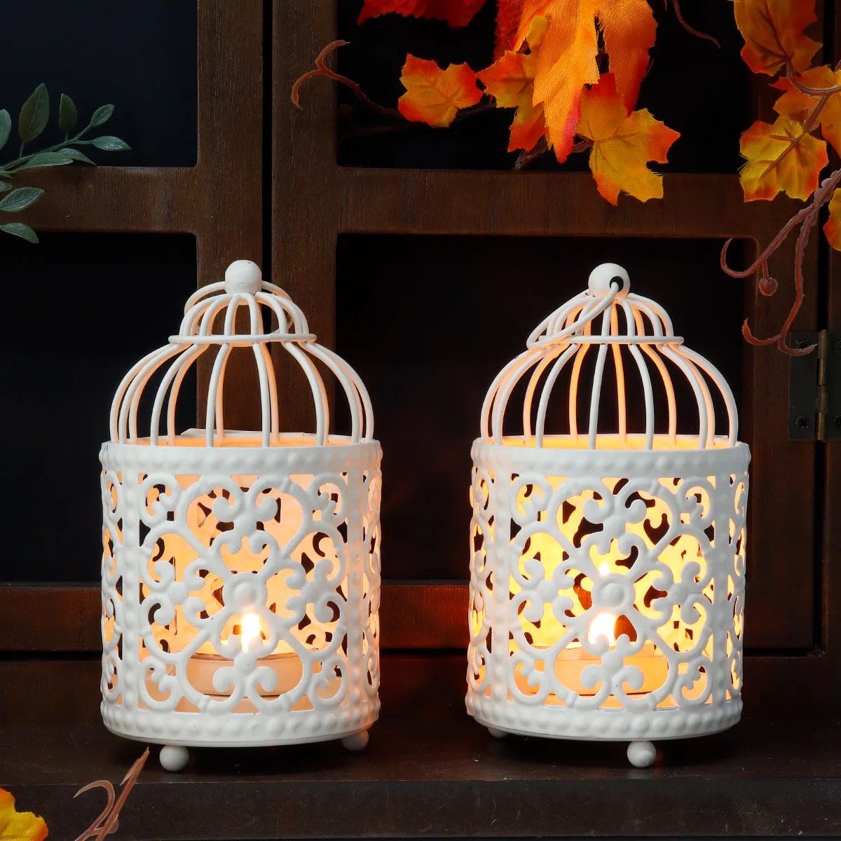 2 Pack Hanging Birdcage Tealight Lantern