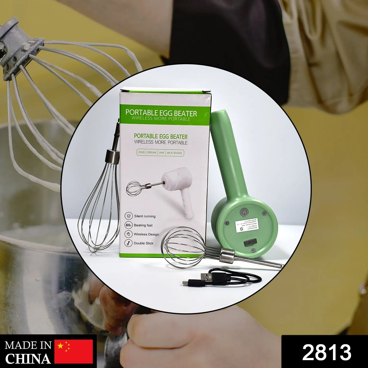 2813 Wireless Hand Mixer, Charging Handheld  2pc portable Whisk Mini High Power Beater Baking Hand Held Mixer, Portable Kitchen Blender.