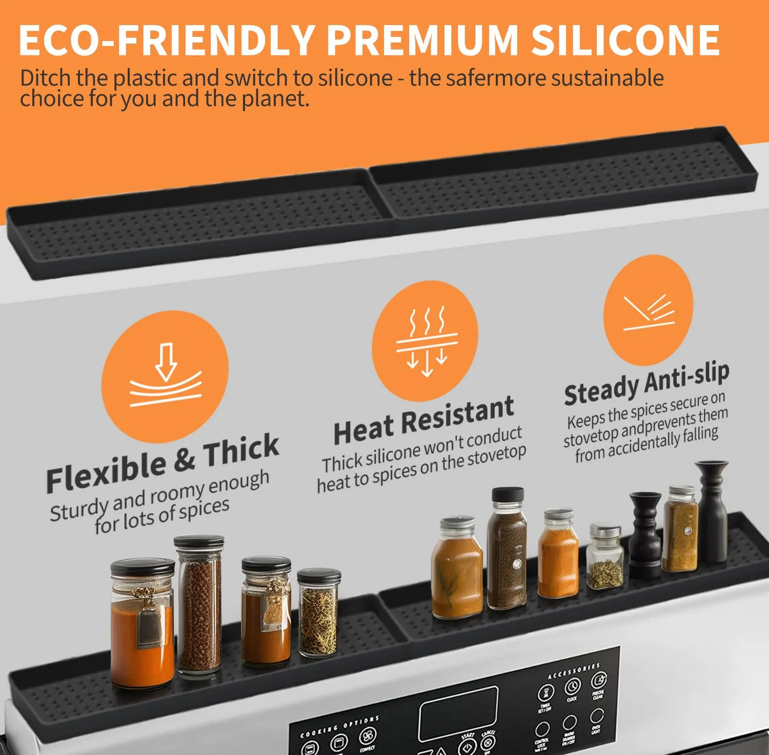 30 Inch Silicone Magnetic Stove Top Shelf, Kitchen Shelf Over Stove Spice Rack Apartment Must Haves Kitchen Gadgets for Above Stovetop Seasoning Organization and Storage with 2 Functional Prtitions