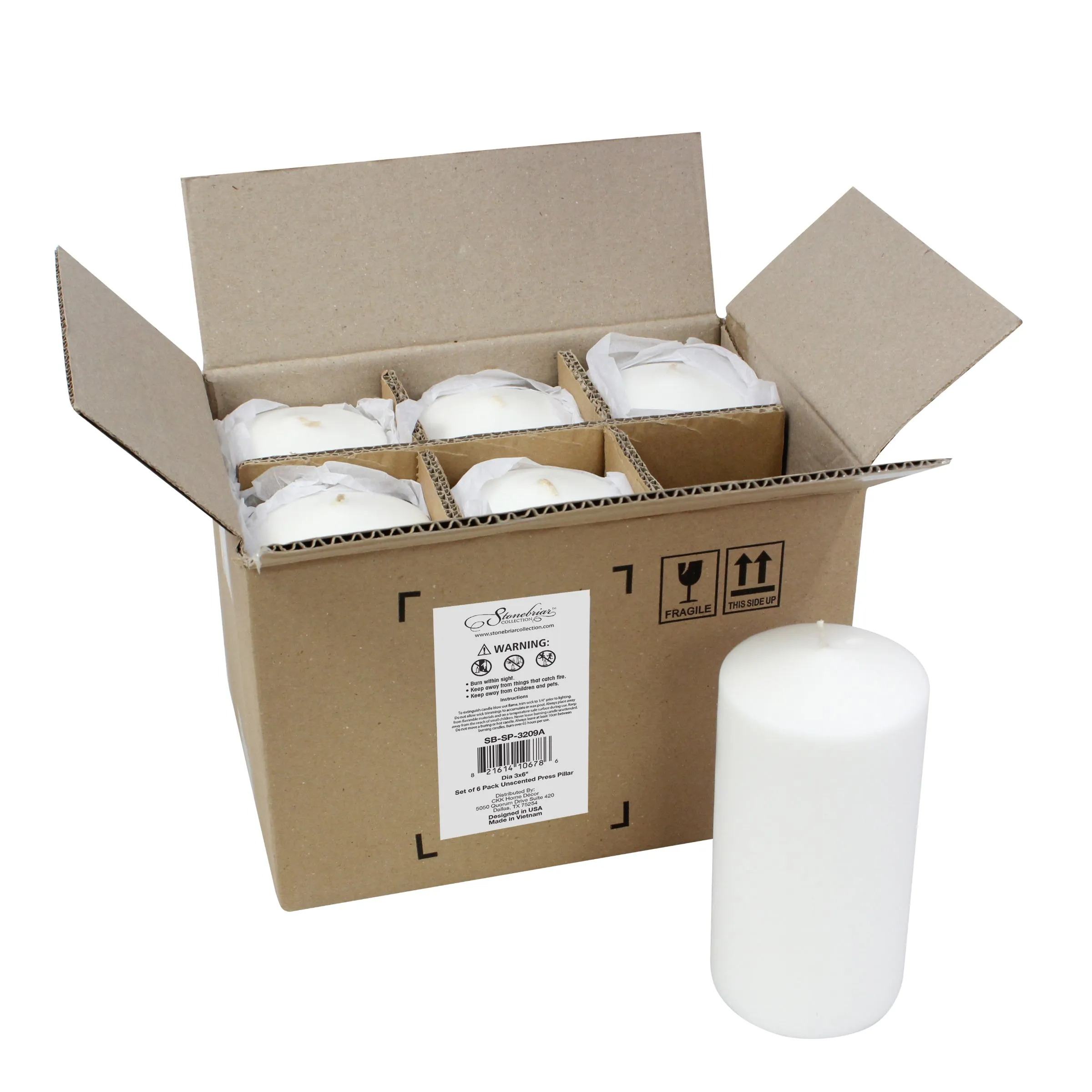 3x6 Inch Unscented White Pillar Candle Set (Set of 6)