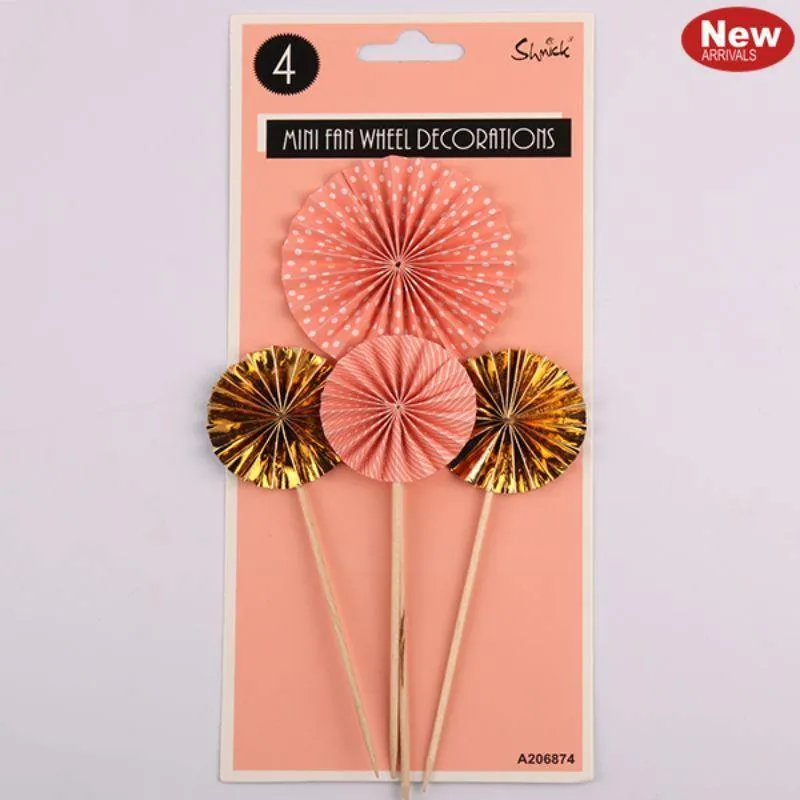 4 Pack Coral Mini Fan Wheel Decorations