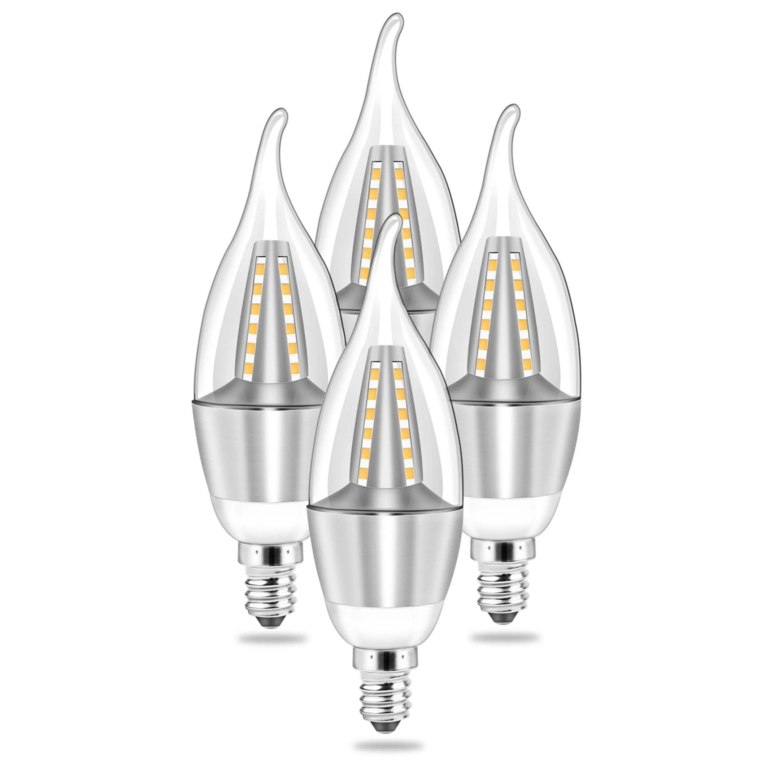 4pcs 5W E12 Candelabra Bulbs, 600 LM, 50W Equivalent, 3000K Warm White, Non-Dimmable