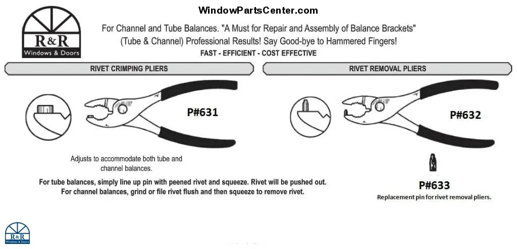 633 - Replacement Pin for rivet removal Pliers Used for Channel and Tube Balances Repair