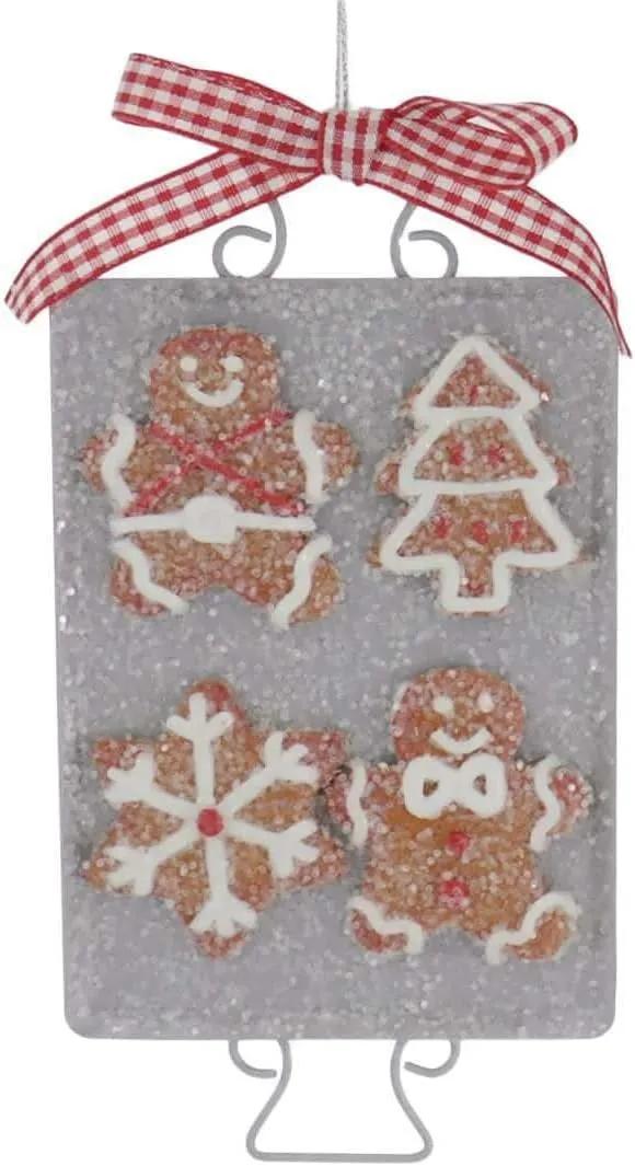 6" Gingerbread Cookies on a Metal Tray Ornament