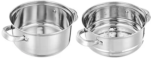 Amazon Brand - Solimo Stainless Steel Induction Bottom Steamer/Modak/Momo Maker with Glass Lid (2 litres)