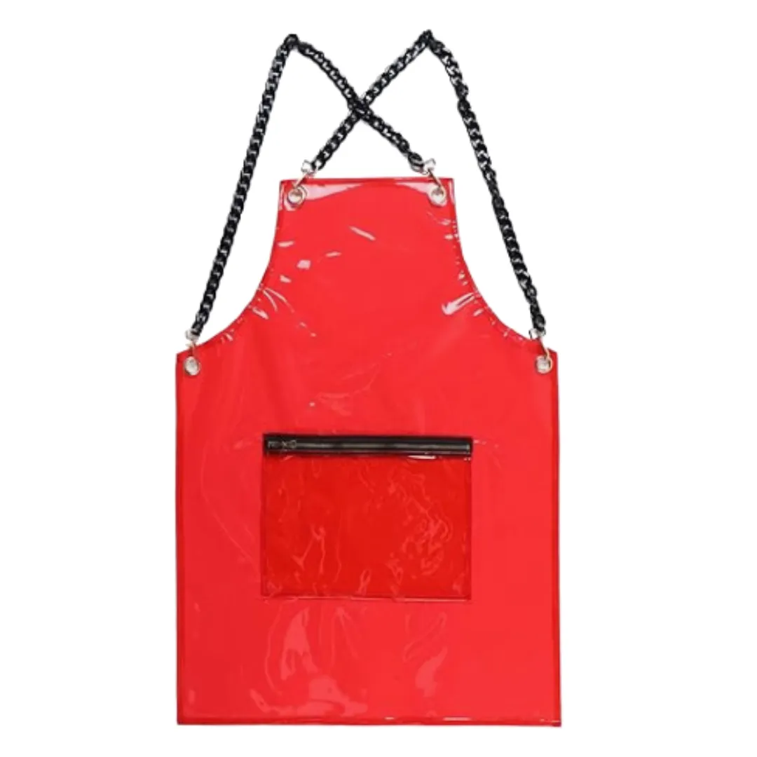 Anyhouz Salon Barber Apron Red 3 Pockets Fashion Cross-back Adjustable Waterproof Ideal for Hair Stylist