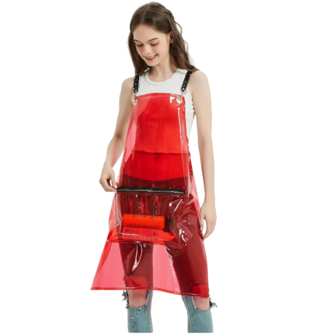 Anyhouz Salon Barber Apron Red 3 Pockets Fashion Cross-back Adjustable Waterproof Ideal for Hair Stylist