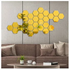 Bikri Kendra Ind - Hexagon 30 (Gold) Mirror Stickers for Wall, Acrylic Mirror Wall Decor Sticker, Hexagonal Mirror Wall Sticker, Wall Mirror Stickers, Wall Stickers for Hall Room, Bed Room