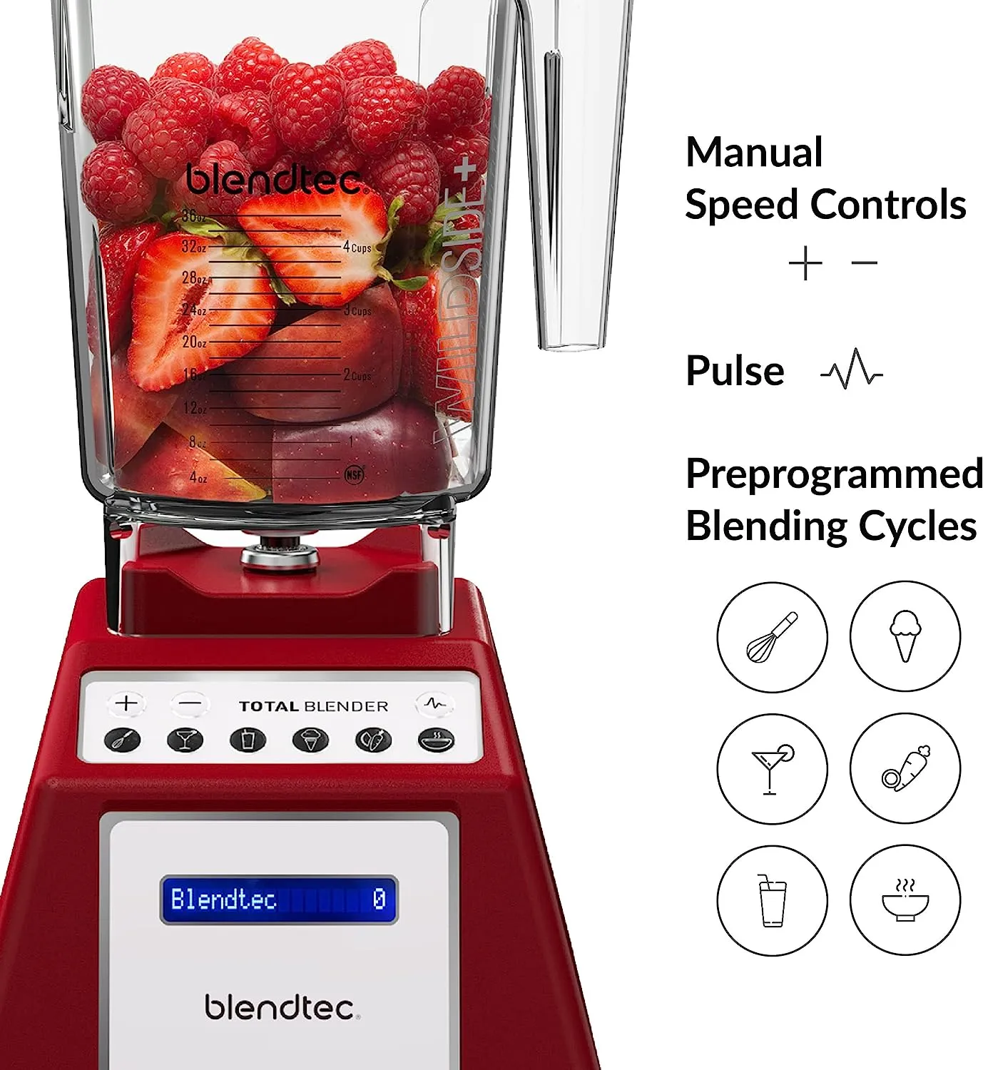 Blendtec Total Classic Original 90oz WildSide  Jar Blender Red