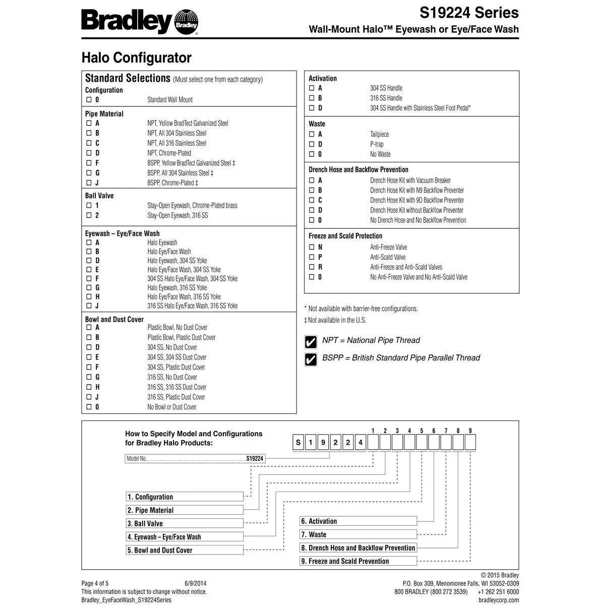 Bradley S19224PDC Halo Eyewash Station w/ Plastic Dust Cover, Wall Mount