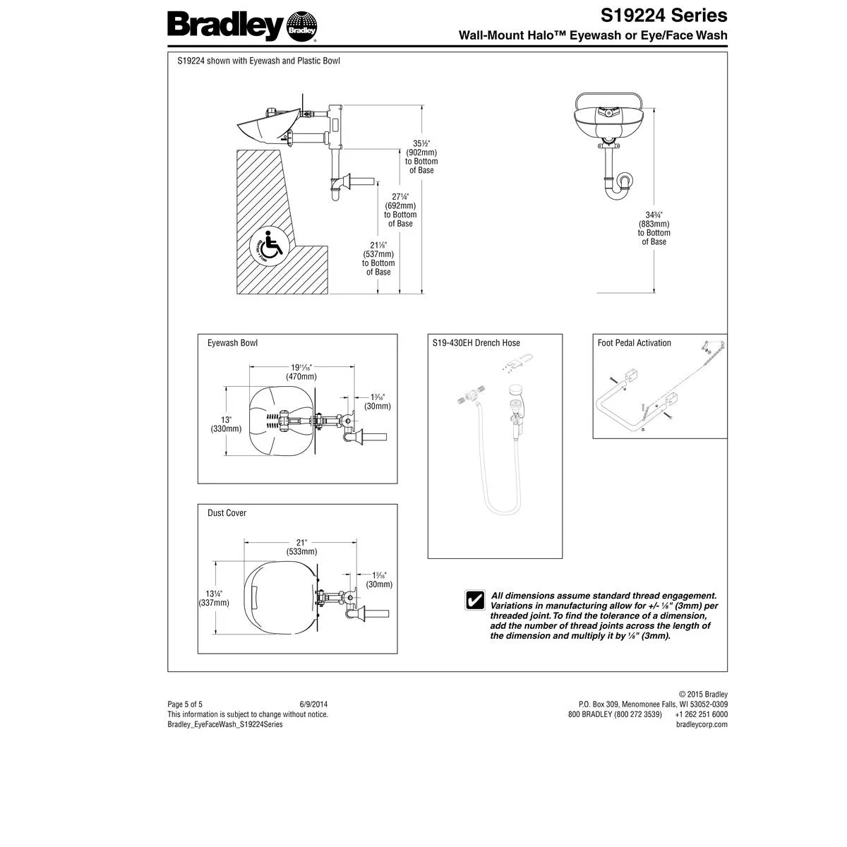 Bradley S19224SC Stainless Steel Eye-Face Wash, Bowl and Dust Cover