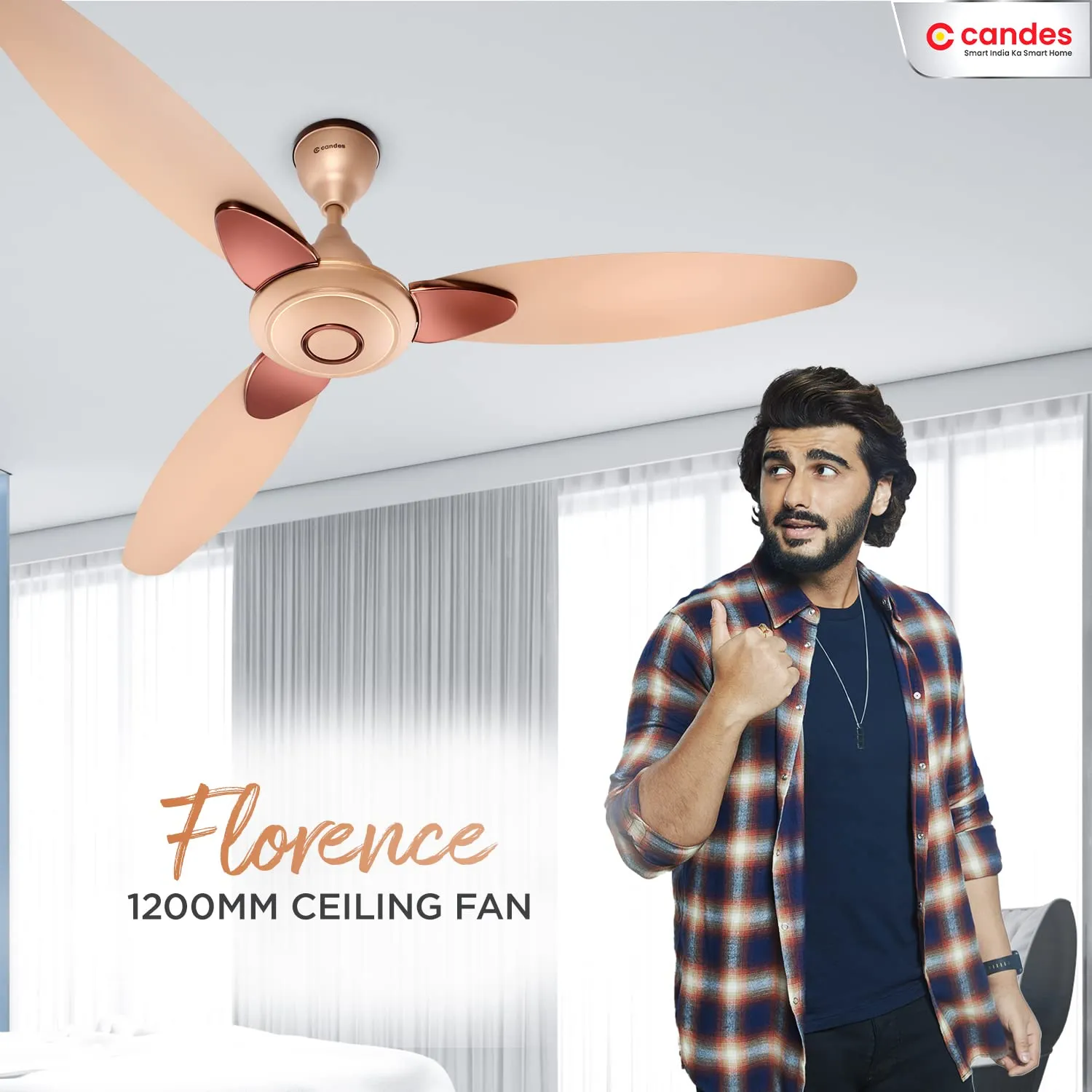 Candes Florence 1200mm/48 inch High Speed Anti-dust Decorative 3 Star Rated Ceiling Fan(100% CNC Winding) 405 RPM (2 Yrs Warranty) (Gold, Pack of 2)