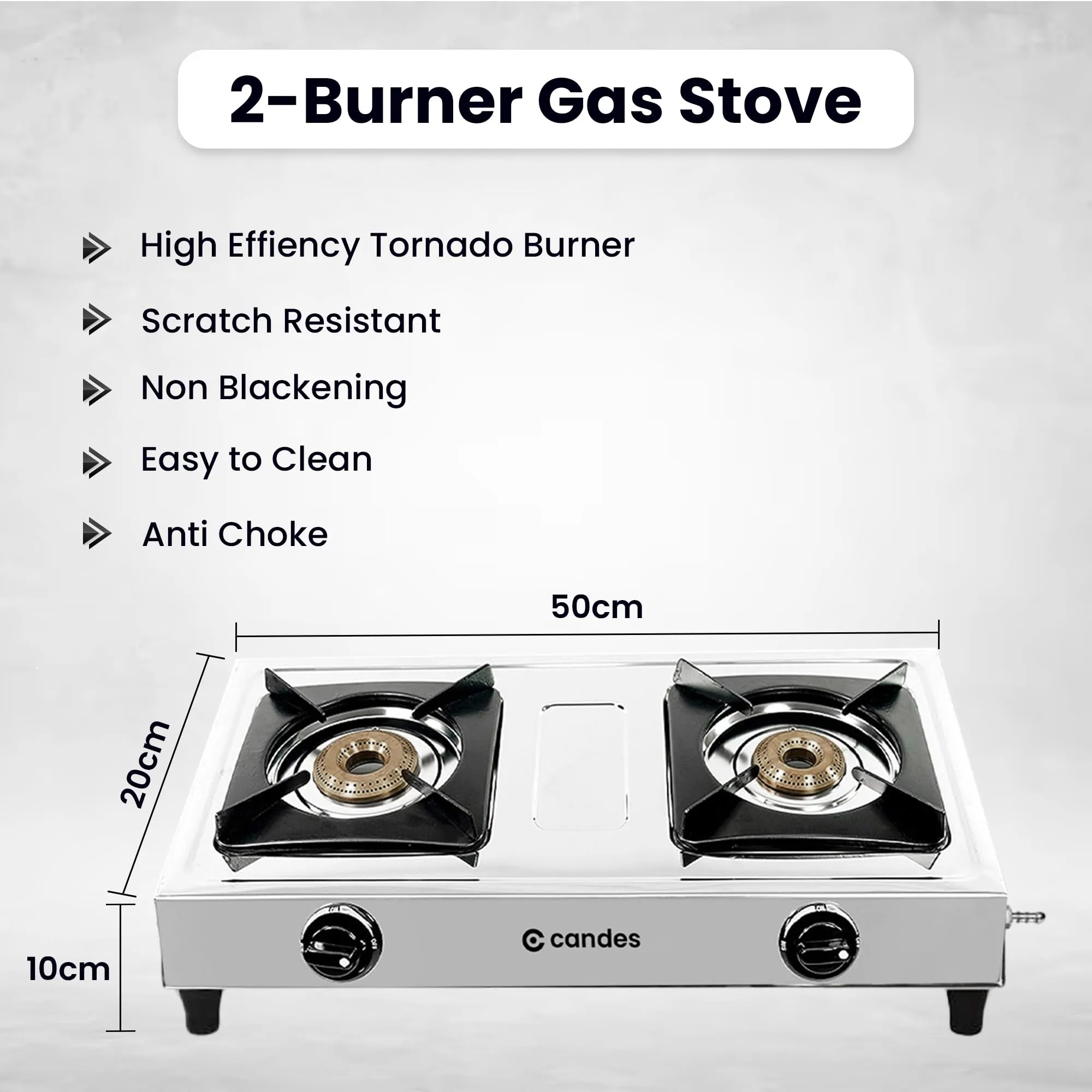 Candes Gas Stove 2 Burners with Premium Gas Saver Burners | Manual Ignition 2 Burner Gas Stove | 6mm Toughened Glass Gas Chulha | LPG Gas Stove | ISI Certified | 1 Yr Warranty | Steel Gas Stove