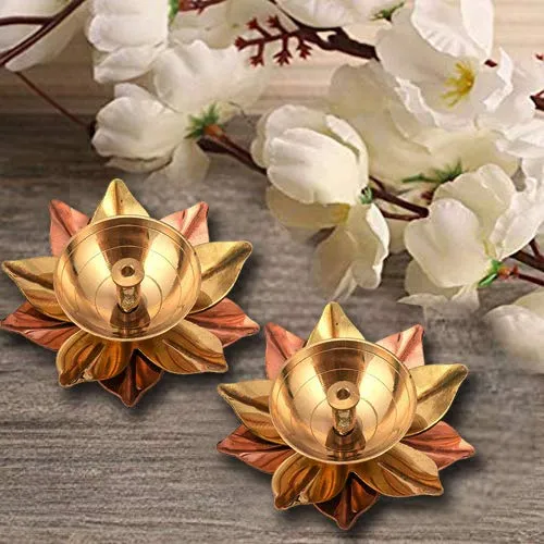 Collectible India Set of 8 Brass Small Lotus Shape Kamal Diya Oil Lamp for Home Temple Puja Articles Decor Gifts (8 Pcs)