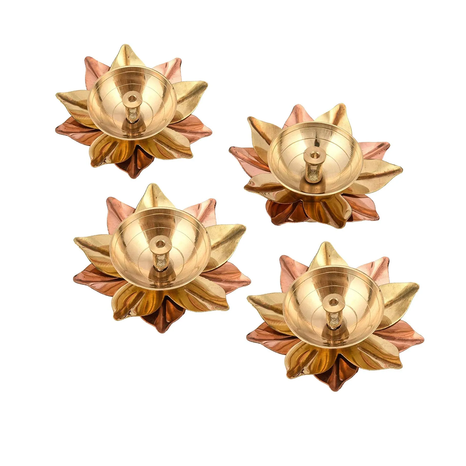 Collectible India Set of 8 Brass Small Lotus Shape Kamal Diya Oil Lamp for Home Temple Puja Articles Decor Gifts (8 Pcs)