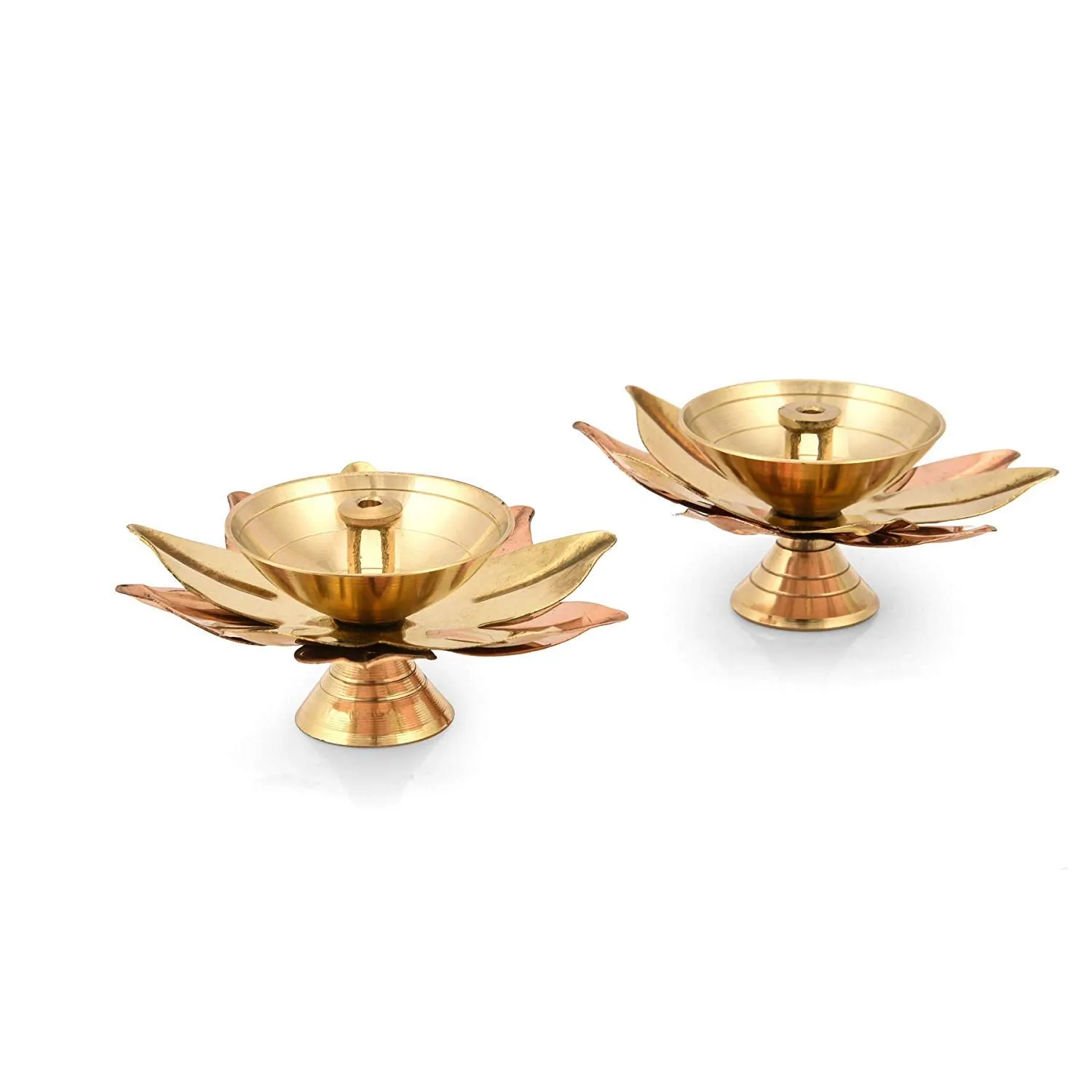 Collectible India Set of 8 Brass Small Lotus Shape Kamal Diya Oil Lamp for Home Temple Puja Articles Decor Gifts (8 Pcs)