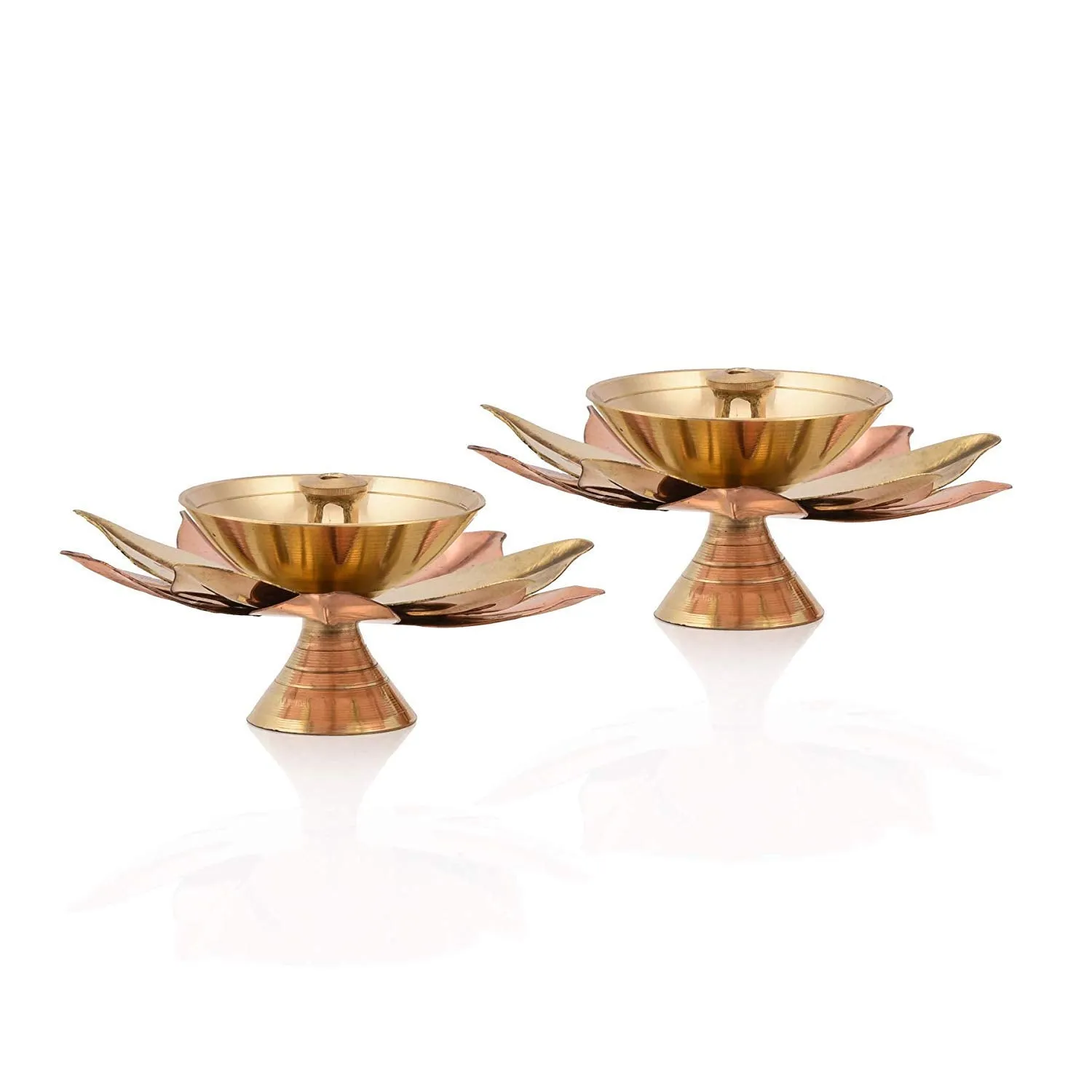 Collectible India Set of 8 Brass Small Lotus Shape Kamal Diya Oil Lamp for Home Temple Puja Articles Decor Gifts (8 Pcs)