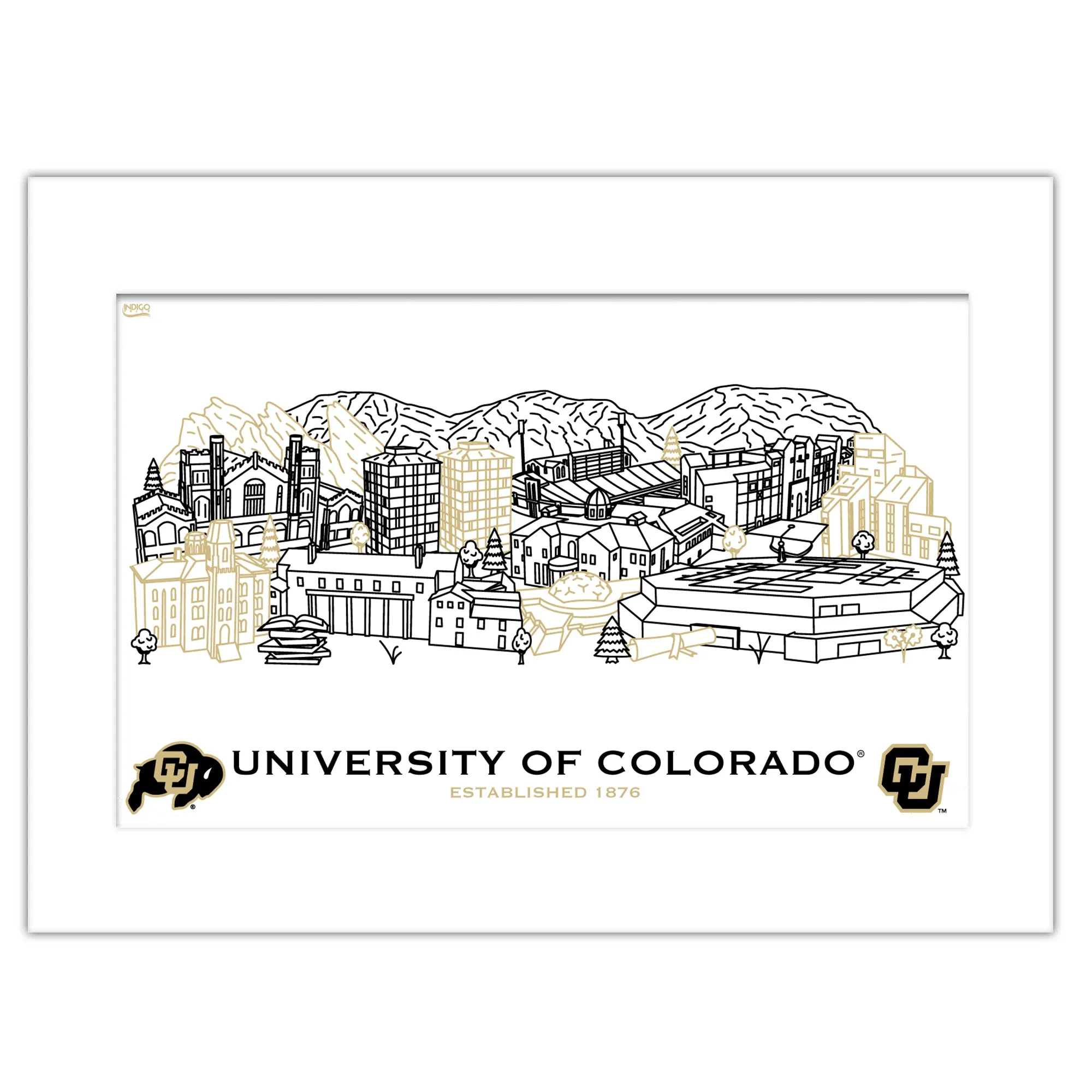 Colorado Buffaloes Matted Campus Wall Art 11" x 14"