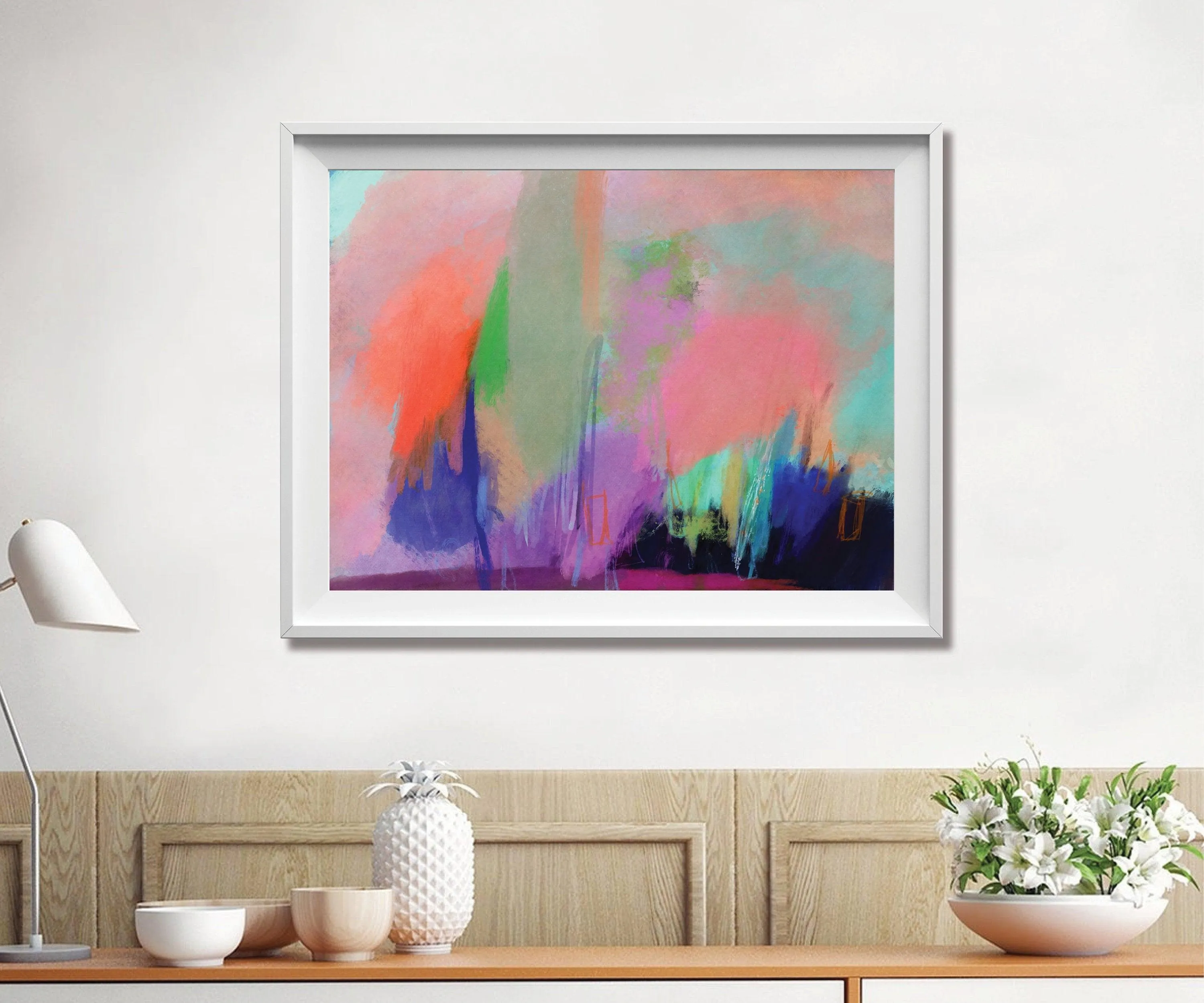 Colorful print, Extra large wall art print, Pink and orange wall art print, living room wall art, canvas wall art by Camilo Mattis