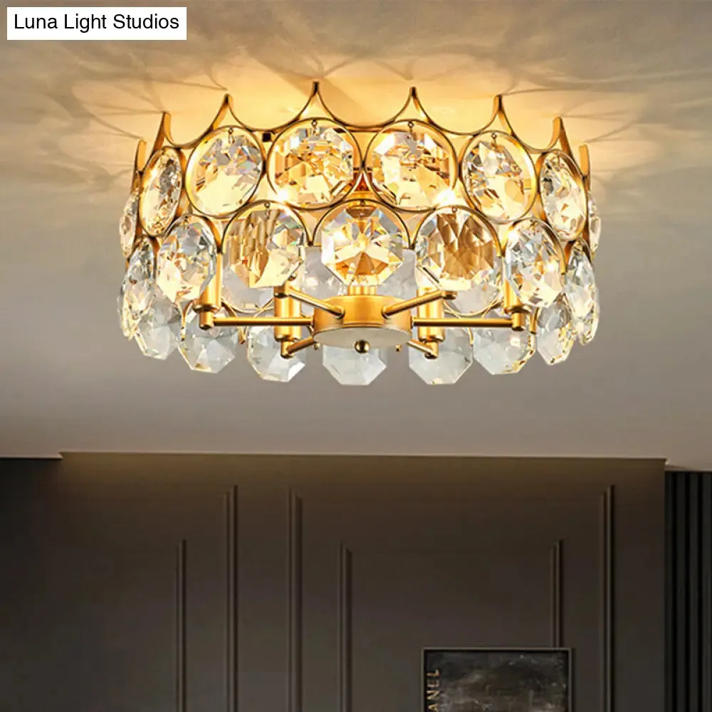 Contemporary Crystal Gold Semi Flush Mount Ceiling Light with 6 Heads