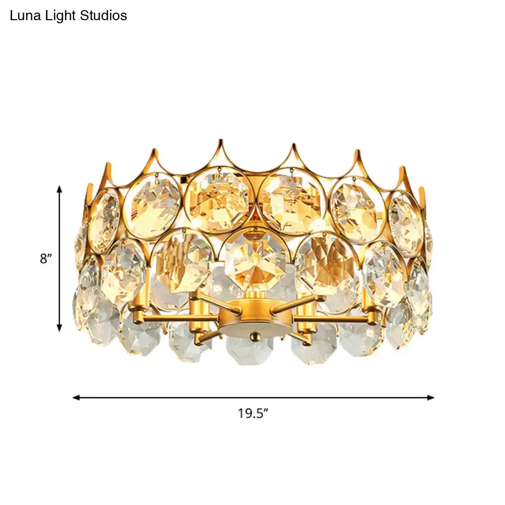 Contemporary Crystal Gold Semi Flush Mount Ceiling Light with 6 Heads