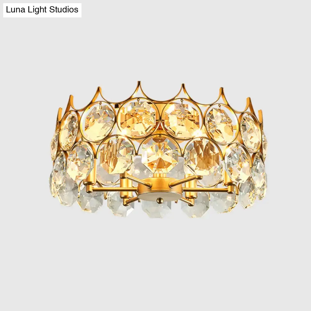 Contemporary Crystal Gold Semi Flush Mount Ceiling Light with 6 Heads