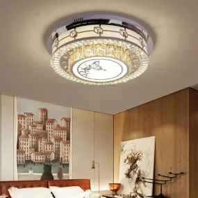 Contemporary Crystal LED Ceiling Light with Butterfly Pattern - Chrome Flush Mount Fixture - 23.5"/31.5" W