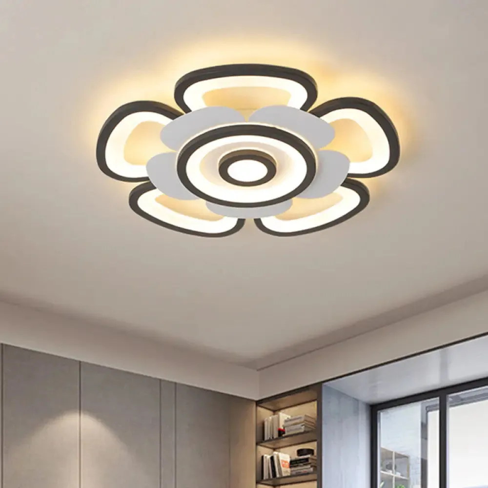 Contemporary Floral Acrylic LED Flush Mount Ceiling Light in Black and White, with Warm/White Glow - 20.5"/24.5" W