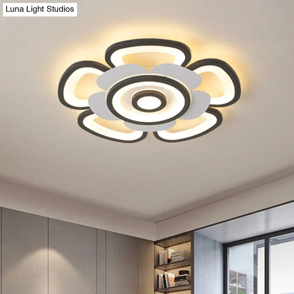 Contemporary Floral Acrylic LED Flush Mount Ceiling Light in Black and White, with Warm/White Glow - 20.5"/24.5" W