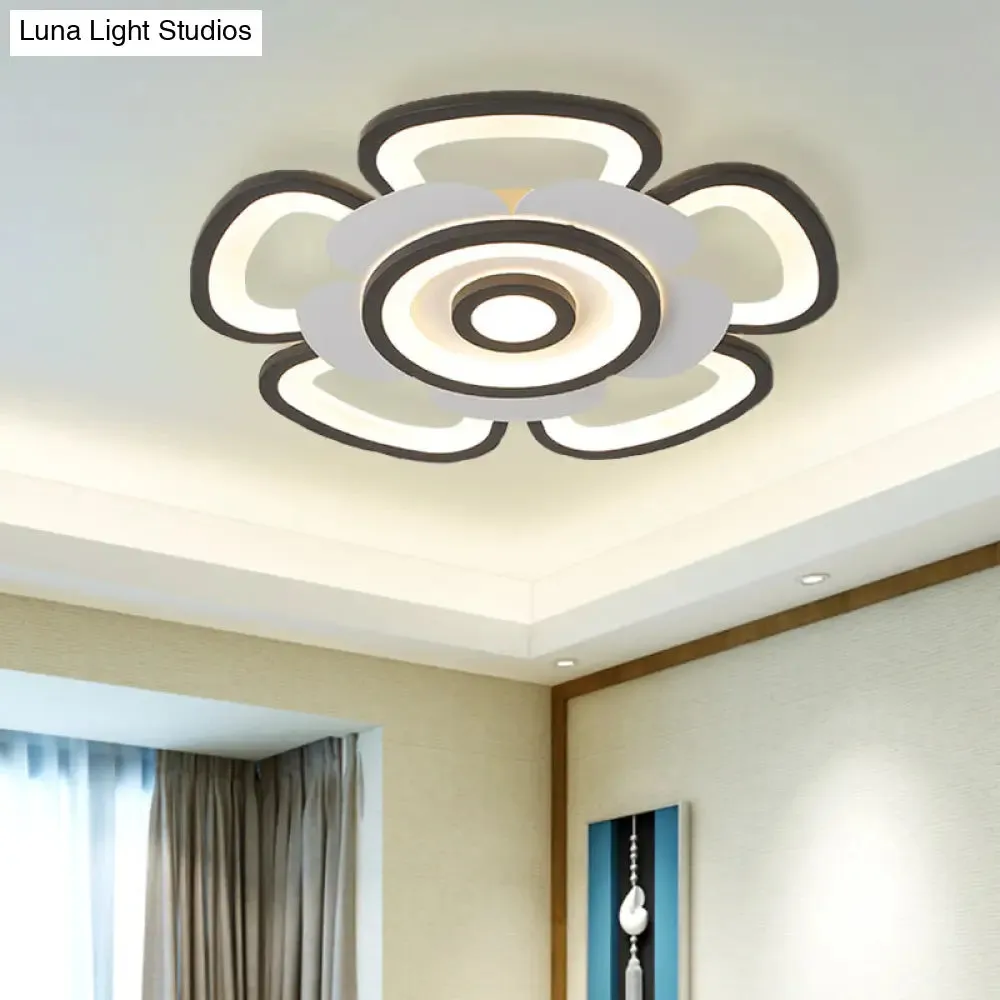 Contemporary Floral Acrylic LED Flush Mount Ceiling Light in Black and White, with Warm/White Glow - 20.5"/24.5" W