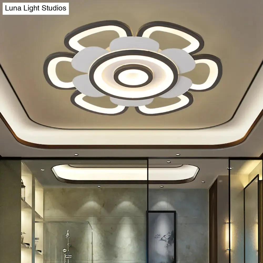 Contemporary Floral Acrylic LED Flush Mount Ceiling Light in Black and White, with Warm/White Glow - 20.5"/24.5" W