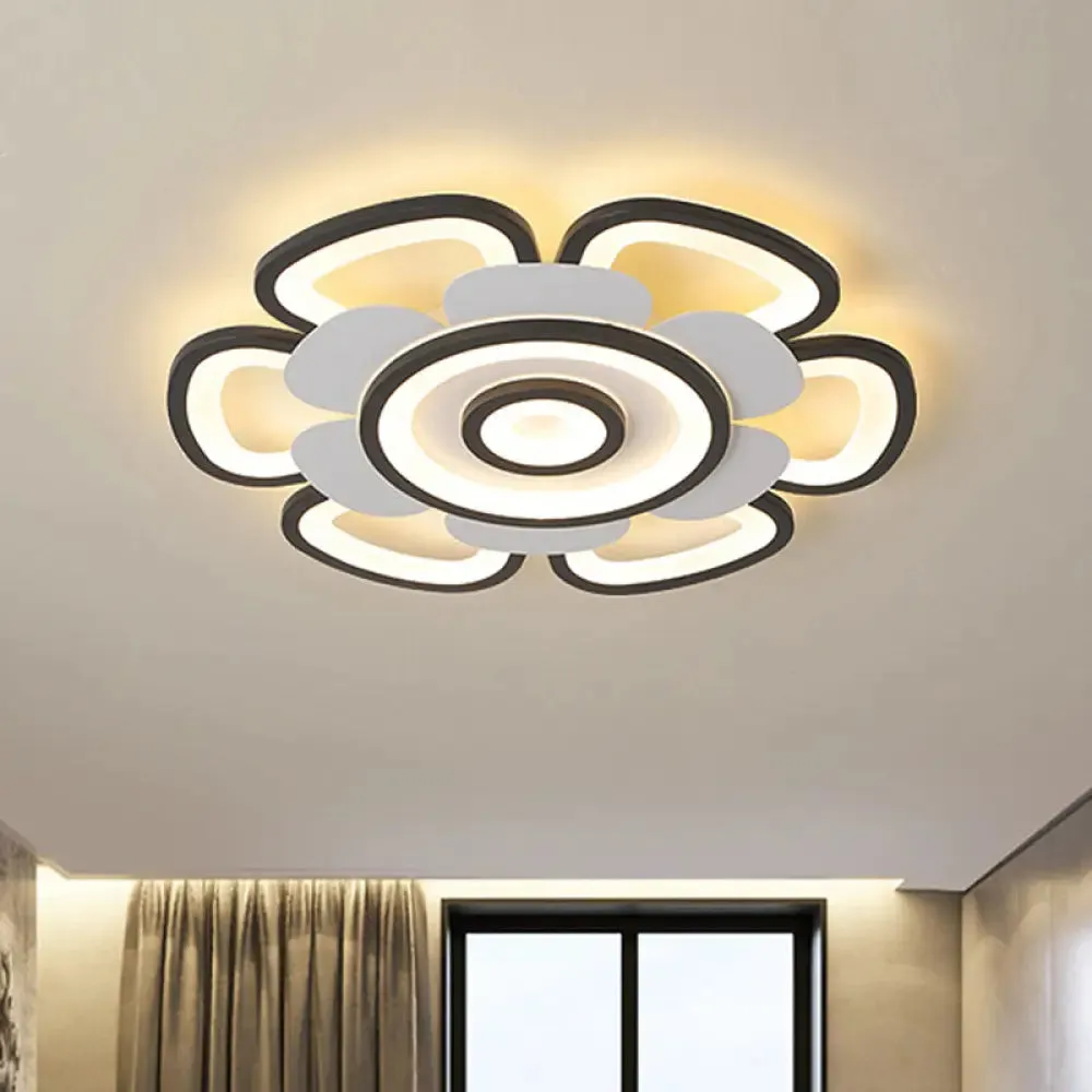 Contemporary Floral Acrylic LED Flush Mount Ceiling Light in Black and White, with Warm/White Glow - 20.5"/24.5" W