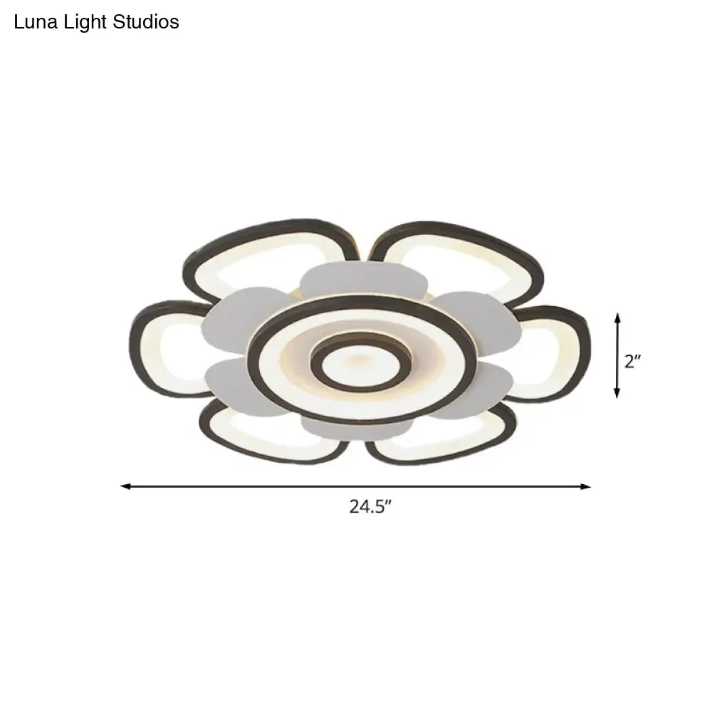 Contemporary Floral Acrylic LED Flush Mount Ceiling Light in Black and White, with Warm/White Glow - 20.5"/24.5" W