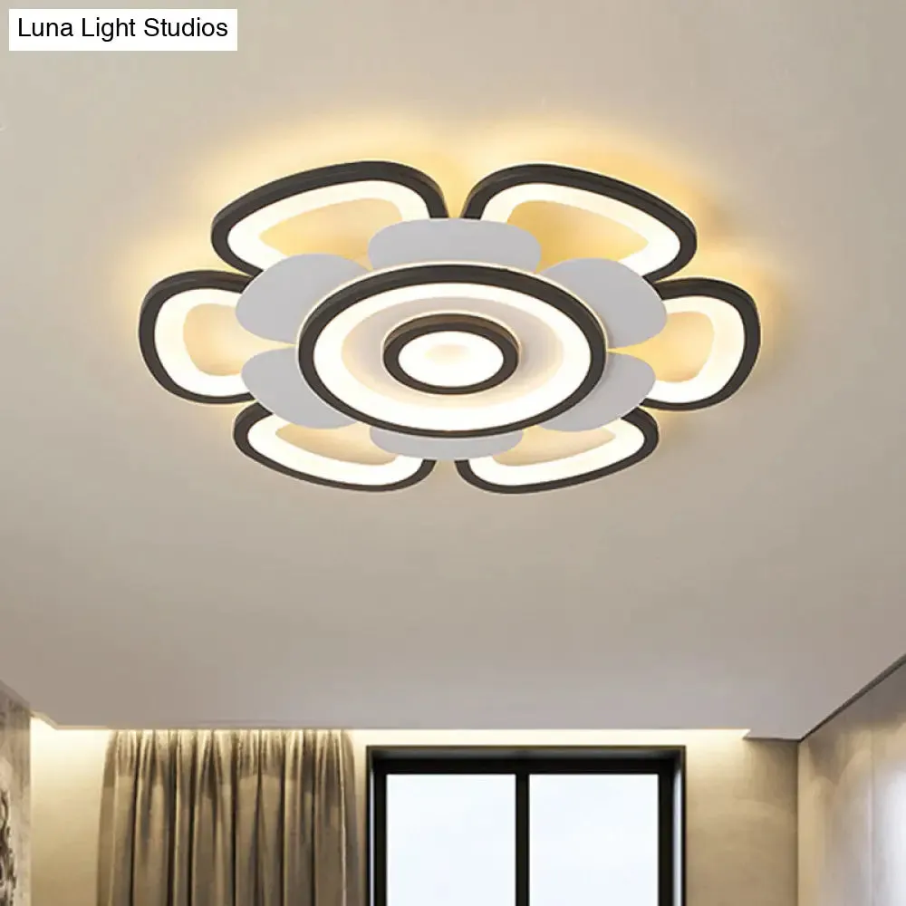 Contemporary Floral Acrylic LED Flush Mount Ceiling Light in Black and White, with Warm/White Glow - 20.5"/24.5" W