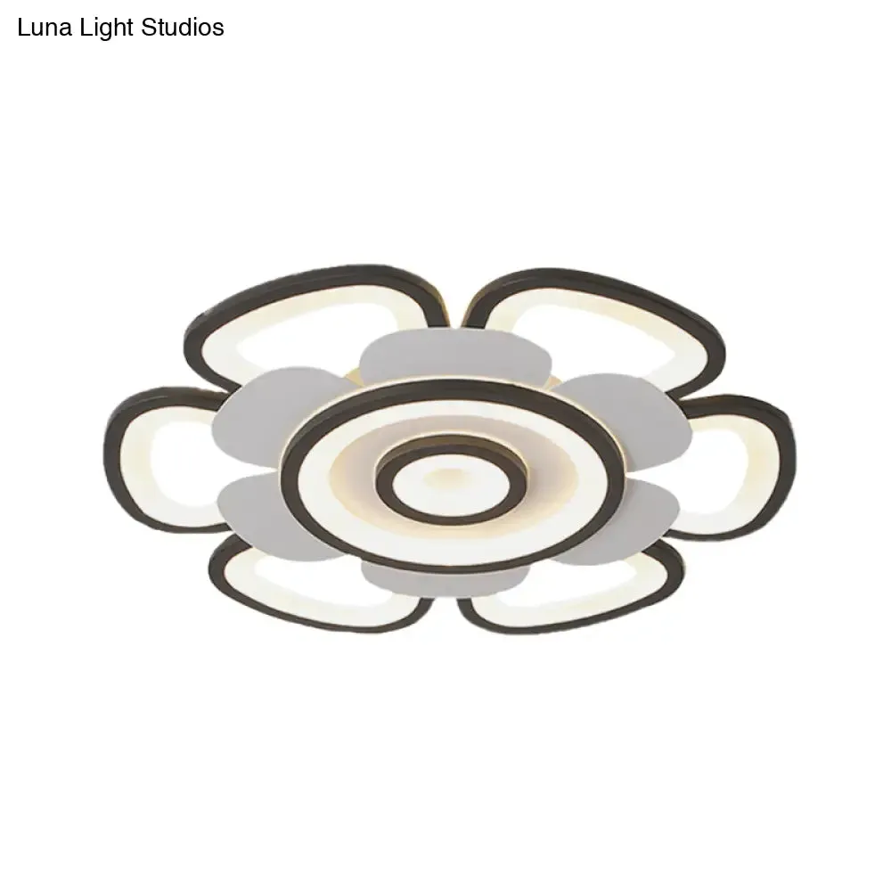 Contemporary Floral Acrylic LED Flush Mount Ceiling Light in Black and White, with Warm/White Glow - 20.5"/24.5" W