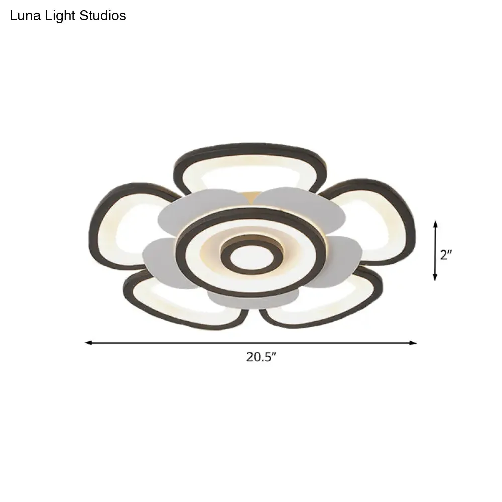 Contemporary Floral Acrylic LED Flush Mount Ceiling Light in Black and White, with Warm/White Glow - 20.5"/24.5" W