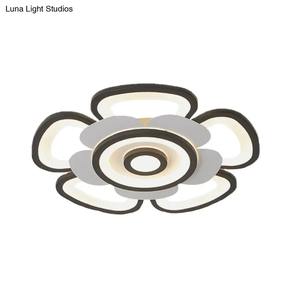 Contemporary Floral Acrylic LED Flush Mount Ceiling Light in Black and White, with Warm/White Glow - 20.5"/24.5" W