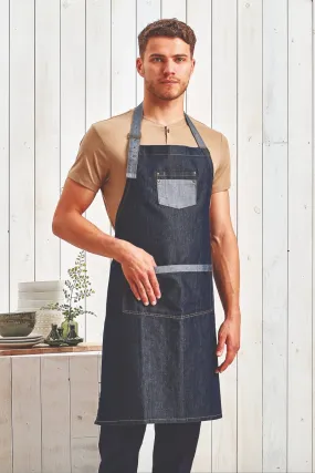 Contrast Denim Bib Adjustable Apron (2 Pocket)