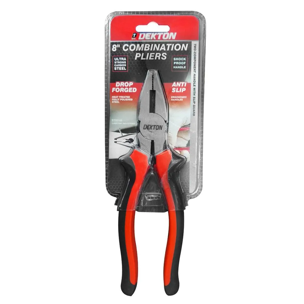 Dekton 8in Combination Pliers | Heat Treated Steel | Anti-slip Ergonomic Handles