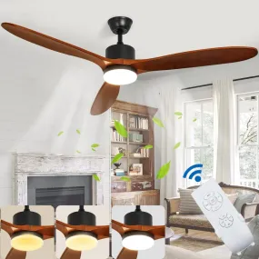 Depuley 60" Ceiling Fan with Light,Indoor Outdoor Wood Ceiling Fan with Remote, Low Profile Fan with 3 Rubber Wood Blades, Noiseless AC Motor Ceiling Fans for Living Room Bedroom Porch, 1/2/4/8 Timer